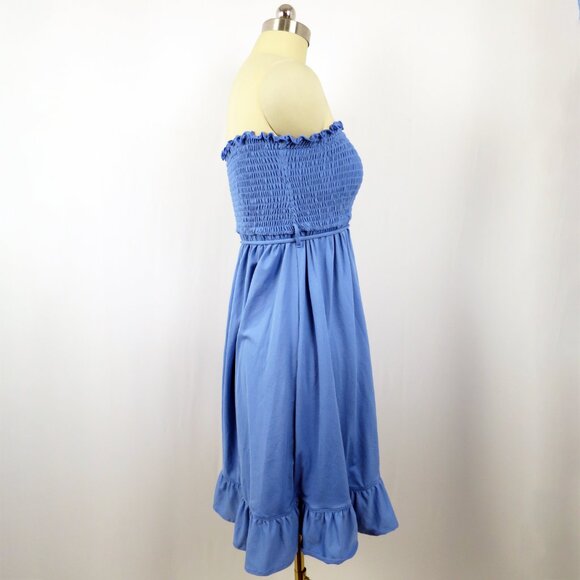 NWT Juicy Couture Blue Smocked Strapless Cover Up Tube Dress Ruffle Hem M - Picture 2 of 15
